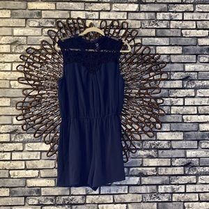 Lace Cutout Shorts Jumpsuit Romper Navy Blue XL